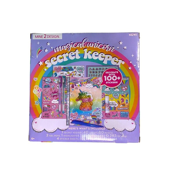 Mine 2 Design Magical Unicorn Secret Keeper Art Diary Pens Glue Stick Stickers - Picture 3 of 7